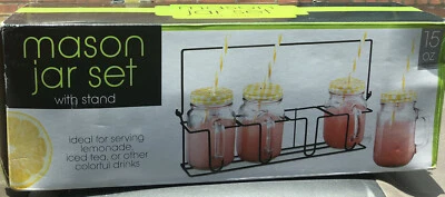 Tarro de masón tazas para beber con pajitas con soporte tapas amarillas de 15 onzas Foto 1 de 4