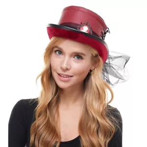 Damen Steampunk Top Mütze Maskerade Kostüm Zubehör mit Schleier [rot] - Bild 1 von 3