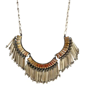 Stella & Dot Twilight Fringe Crystal  Baguette Bib Necklace Silver Tone - Picture 1 of 9