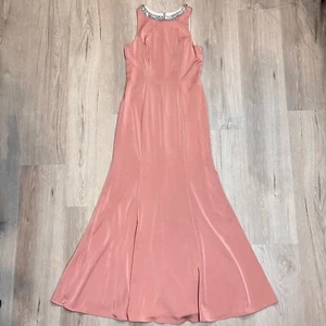 Ieena Mac Duggal Jewel Neckline Fitted Dress Formal Gown Size 8 Rose Pink 49093 - Picture 1 of 10
