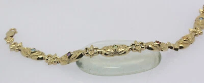♦♦ Armband in 9 kt 9k 375 er Gelb Gold mit bunten Edelsteinen L 18,5 cm Armreif - Bild 1 von 4