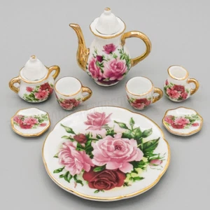 Set 8 tazze da tè rosa ceramica 1:6 casa delle bambole miniatura fiori porcellana decorazione - Foto 1 di 12