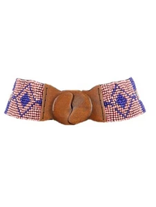 BELT CROSS AND DIAMOND PATTERN WOODEN BUCKLE STRETCH LUCITE BEAD ONE SIZE - Picture 1 of 5