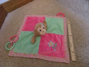 Mary Meyer Monkey Pink Security Baby Blanket Crinkle Activity Toy Lovey Blankie - Picture 1 of 9