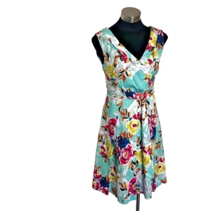 Basque 10 Petite Floral Pleated Dress Lined Office Business Wedding Party Cute - Picture 1 of 10