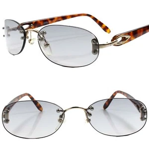 True Vintage Sonnenbrille goldfarben 80er Jahre Damen hell getönte Gläser rechteckig oval randlos - Bild 1 von 4