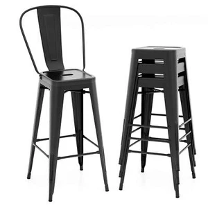 4 PCs High Back Metal Counter Stool 30" Seat Height Bar Stools Modern Black - Picture 1 of 8