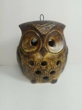 Vintage Brown Ceramic Owl Hanging Tealight Candle Holder Luminary Pottery MCM 5"