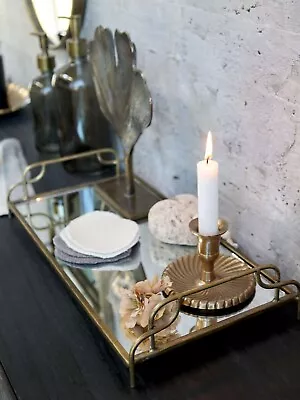 Tablett Spiegeltablett Metall Antik Messing Groß Vintage Shabby 40cm Küche Wohn - Bild 1 von 4