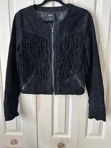 Blanco Leather Fringe Jacket Black SIZE LARGE - Picture 1 of 11
