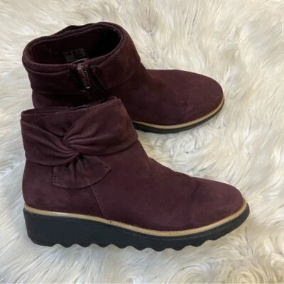 Clarks Collection Deep Purple Suede Sharon Salon Zip Up Ankle Booties Size 6M - Image 1 of 4