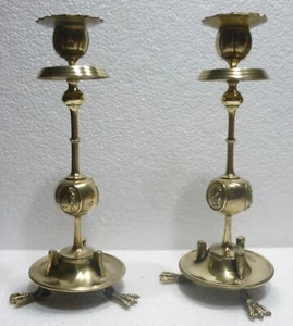 Paire de  BOUGEOIRS anciens  bronze décors personnages  XIXème CANDLESTICKS  - Imagen 1 de 10