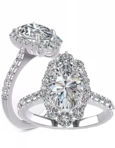 3.ct Oval Cut Moissanite Halo Engagement Ring Sterling 18K White Gold Plated Mar - Picture 1 of 10
