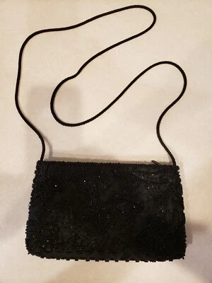 Elegante Bolso de Noche Negro con Cuentas Cartera Cócteles Baile Boda Maquillaje Espejo Foto 1 de 4