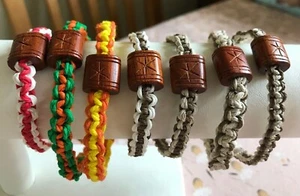 Unisex Macrame Hemp Cord Bracelets with Central Wooden Bead & Plated Findings - Picture 1 of 23