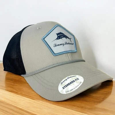 NEW Tommy Bahama Marlin Patch Trucker Snapback Mesh Hat Cap Grey +Black One Size - Image 1 of 4