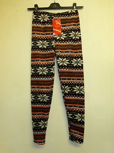 Gorgeous Brown & Orange Patterned Warm Cosy Fleece Fur Leggings - Size 10, BNWT! - Picture 1 of 2