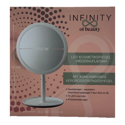 INFINITY LED Kosmetikspiegel mit Akku + 5-fach Vergrößerungsspiegel - USB-C - Ø 17,4 cm✅