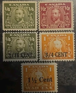 Canada VanDam FX1-FX2, FX21, FX30, FX32 King George V Excise 1915 MNH - Picture 1 of 1
