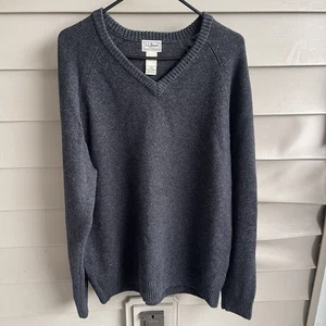 LL Bean Mens Sweater Large Grey 100% Lambswool V Neck Long Sleeve Cozy Warm - Picture 1 of 6