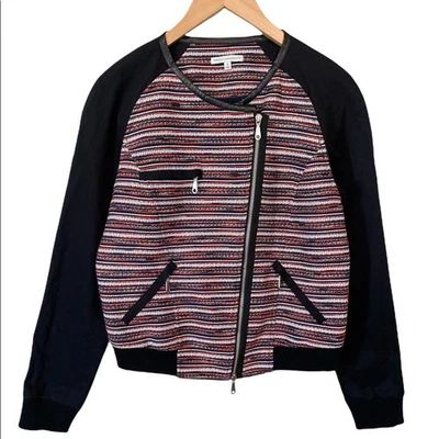 Rebecca Minkoff Tweed Moto Style Jacket Faux Leather Trim Womens 8 Work office - Image 1 of 4