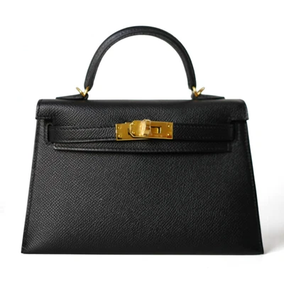 Nuevo en caja Hermès Mini Kelly 20 cuero Epsom negro con herrajes dorados sello con Foto 1 de 4