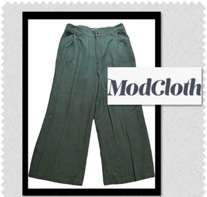 Modcloth Size 4 Green Join Joyfully Wide Leg Linen Blend High Rise Holiday XMAS - Picture 1 of 13