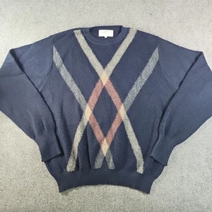 Peruvian Connection Sweater Size XL 100% Alpaca Blue Tones Geometric Preppy  - Picture 1 of 6