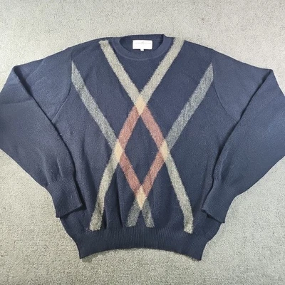 Peruvian Connection Sweater Size XL 100% Alpaca Blue Tones Geometric Preppy  - Image 1 of 4