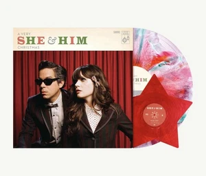 A Very She & Him Christmas - Smush Vinyl + Red Star Shaped 12” - Blood Records - Picture 1 of 3