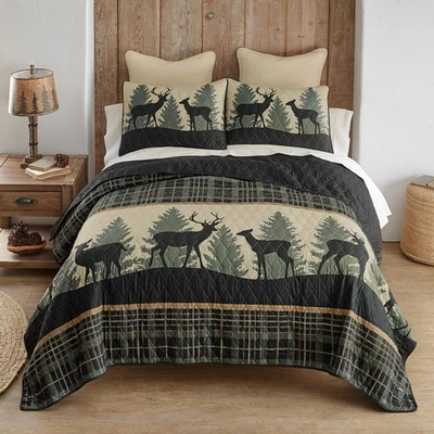 Donna Sharp Deer Walk Plaid Rustic Country Lodge Woodland Queen Quilt Set - Image 1 of 4