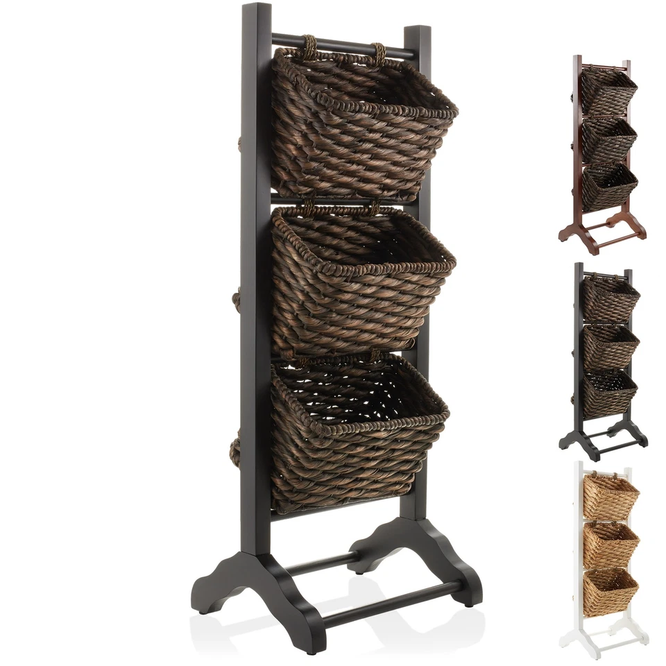 3-Tier Floor Stand w Wicker Storage Basket Bins, Organizer for Bathroom, Kitchen - Image 1 of 1