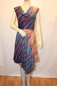 NEW BCBG TEAL MULTI STRIPED DRAPED QKD6I712 DRESS SIZE 0 - Picture 1 of 7