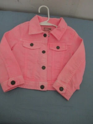 P18 Girls Size 2T Genuine Kids Oshkosh Neon Pink Denim Jean Jacket — 第 1/4 张图片