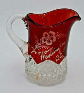 1905 RUBY RED CUT GLASS TO CLEAR CREAMER WASHINGTON,DC BLANCHE - Picture 1 of 7