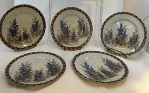 Juego de 5 platos japoneses Fukagawa Korsansha siglo XIX dorado/azul bambú raro - Imagen 1 de 8