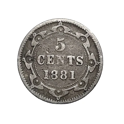 1881 Canada Newfoundland 5 Cents Victoria Silver Coin KM#2 Scares. - Image 1 of 3