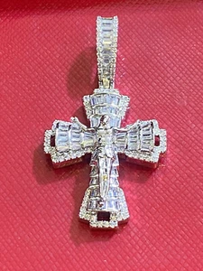 ciondolo croce argento con juses taglio baguette zirconi (bianco) - Foto 1 di 3
