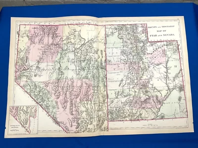 Mapa a color 1884 NEVADA & UTAH con condados 23" x 15,25" mapa A. Mitchell Foto 1 de 4
