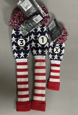 Capas de cabeça de taco de golfe Maxfli 1, 3 e híbrido aparência vintage EUA listrado pom - Imagem 1 de 4