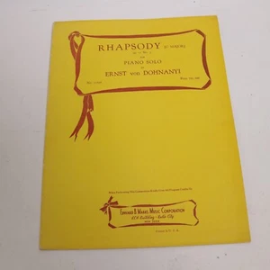 Dohnany Rhapsody C Major Piano Solo Sheet Music 1935 Edward B Marks - Picture 1 of 5