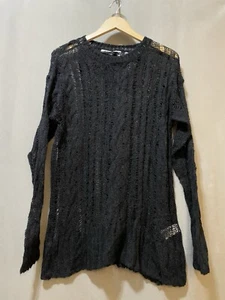 NWOT ZARA Women Long Sleeve Crew Neck Wool Blend Open Knit Sweater SZ XS-S Black - Picture 1 of 14