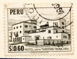 Tourists Hotel - Tacna, black stamp, S/. 0.02, Perú 1952, used, accept offers - Picture 1 of 1