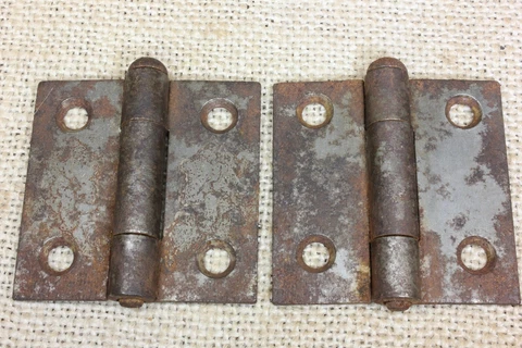 2 old Cabinet Door Hinges removable Pin rust on steel 2" x 2” vintage STANLEY Cover