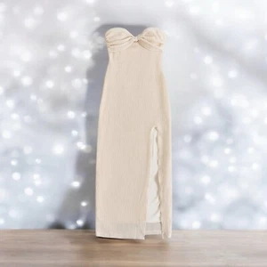 Shein Maxi Dress Medium Strapless Sweetheart Bandeau Twisted Waffle Lined Beach - Picture 1 of 17