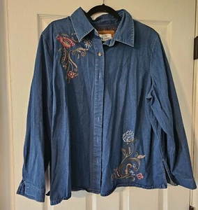 Koret Damen Grandmacore City blau bestickt Denim Knopfleiste Hemd Größe 22M - Bild 1 von 5