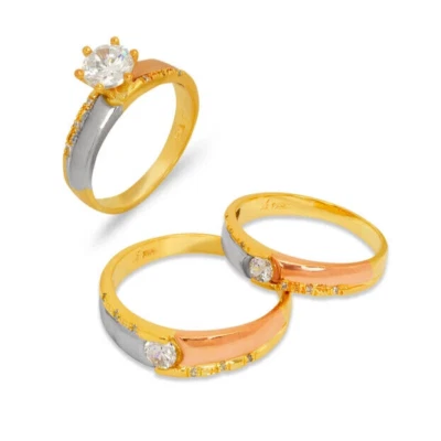 NEW 14K TRI COLOR GOLD WEDDING TRIO RING SET   - Image 1 of 2