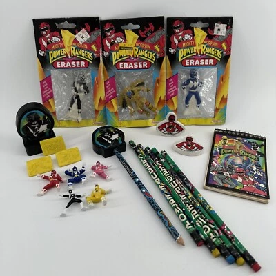 Mighty Morphin Power Rangers Lot 21 Vintage Pencils Erasers Stamps Mini Figures - Image 1 of 4