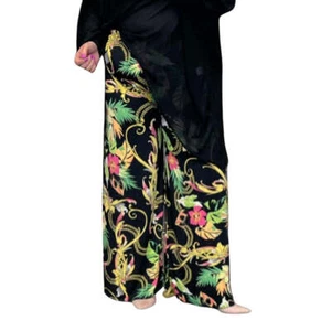 PANTALONES DE MUJER SEÑORA NEGROS AMARILLO TROPICAL TALLA GRANDE PALAZZO TALLA GRANDE - Imagen 1 de 4