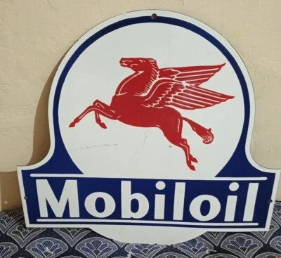 Mobil Oil Porcelain Enamel Heavy Metal Sign 24 Inches Singe Side - Image 1 of 4